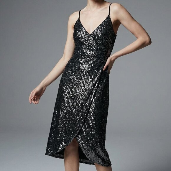 $138 CUPCAKES & CASHMERE Joelle black silver sequin dress M - Picture 1 of 9